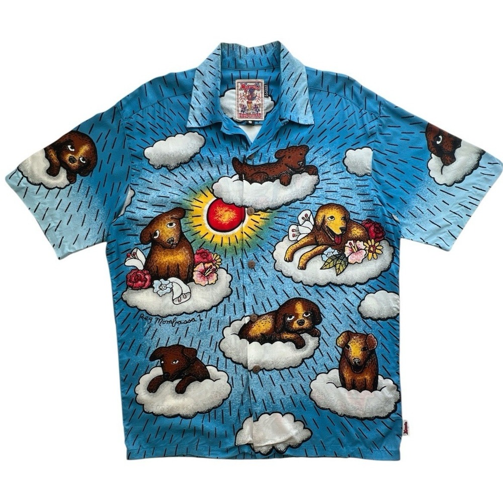 Mambo Loud Hawaiian Dog Shirt Mens S VTG 90s Y2K Puppy Art Graphic Festival RARE